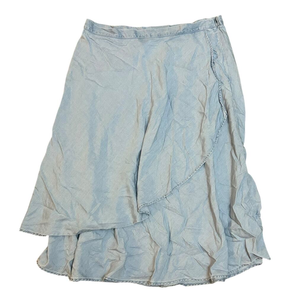 Soft Surroundings Chambray Faux Wrap Midi Skirt Womens Large Boho Festival